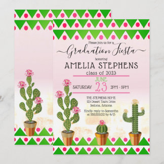 Invitation Fête de Remise de Diplômes Bohème Chic Cactus