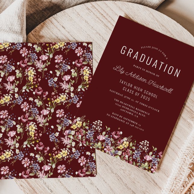 Invitation Fête de remise de diplômes bordeaux à motif de fle (Créateur téléchargé)