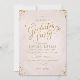 Invitation Fête de remise de diplômes calligraphie rose gold 