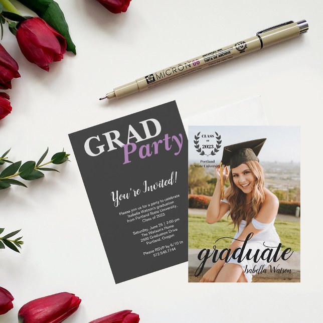 Invitation Fête de remise de diplômes élégante avec photo mod (Créateur téléchargé)