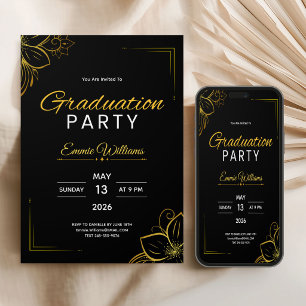 Invitation Fête de remise de diplômes élégante moderne noir e