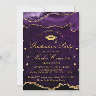 Invitation Fête de remise de diplômes en marbre d'agate viole