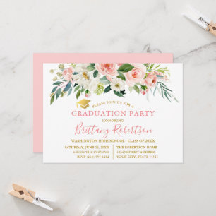 Invitation Fête de remise de diplômes Floral Blanc Rose Aquar