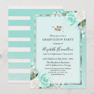Invitation Fête de remise de diplômes Floral Moderne Argent e