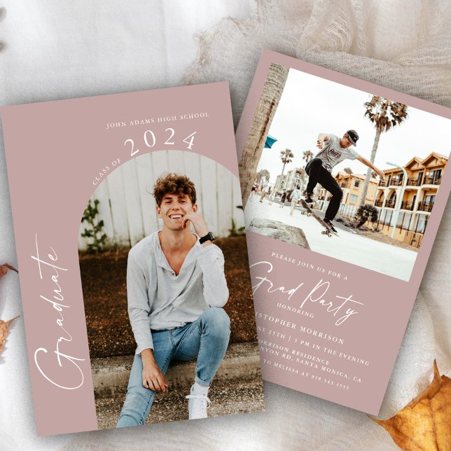 Invitation Fête de remise de diplômes minimaliste Rose Blush  (Créateur téléchargé)