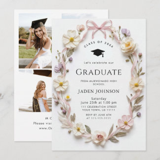 Invitation Fête de remise de diplômes Photo Boho Fleur Sauvag