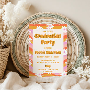 Invitation Fête de remise de diplômes rétro rose groovy margu