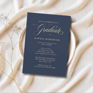 Invitation Fête de remise de diplômes Simple Moderne Or Bleu