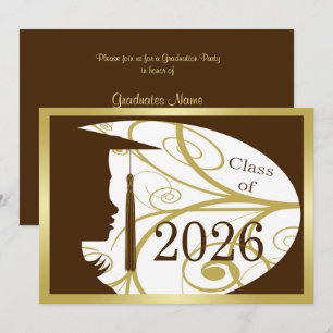 Invitation Fête de remise des diplômes 2026 Silhouette Marron