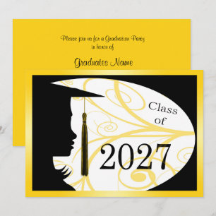 Invitation Fête de remise des diplômes 2027 silhouette jaune