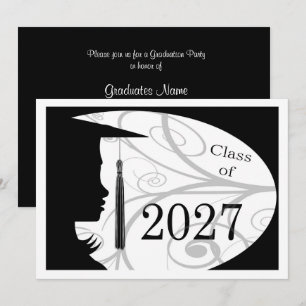 Invitation Fête de remise des diplômes 2027 Silhouette Noir e