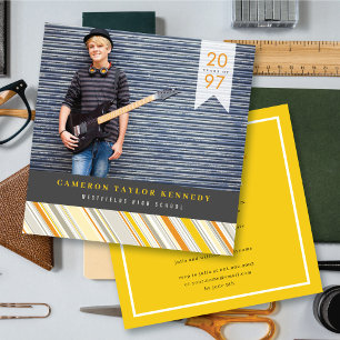 Invitation Fête de remise des diplômes avec photo de rayures 