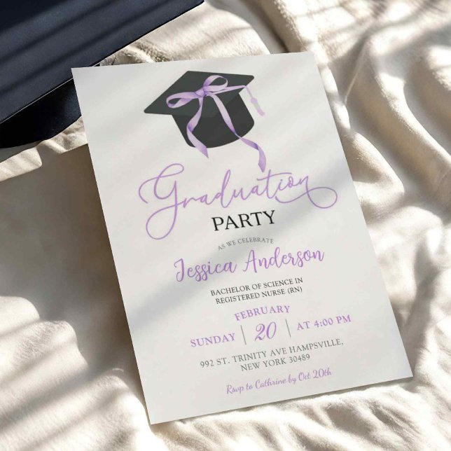 Invitation Fête de remise des diplômes avec un nœud coquet vi (Créateur téléchargé)