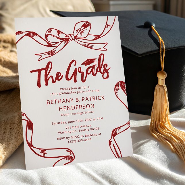 Invitation Fête de remise des diplômes conjointe avec nœud ro (Créateur téléchargé)