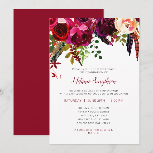 Invitation Fête de remise des diplômes florale à la mode de (Devant / Derrière)