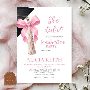 Invitation Fête de remise des diplômes minimaliste rose blush