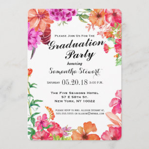 Invitation Fête de remise des diplômes orange rose de jardin