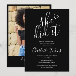 Invitation Fête de Remise des Diplômes Photo Script Black Ell