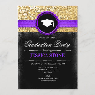 Invitation Fête de remise des diplômes - pourpre noir d'or