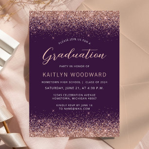 Invitation Fête de remise des diplômes Rose Gold Pailleté Vio