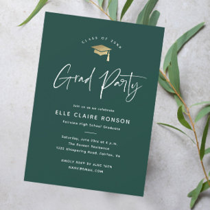 Invitation Fête de remise des diplômes Simple Script Vert