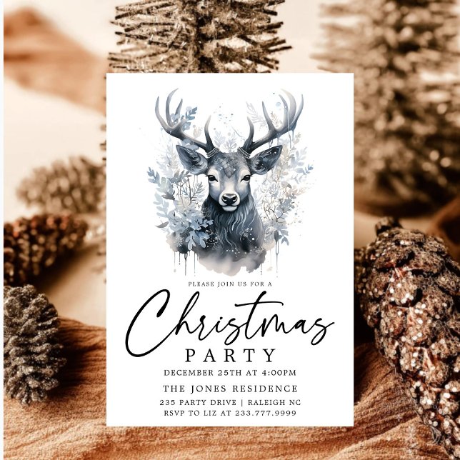 Invitation Fête de rennes de Noël noir et blanc moderne (Créateur téléchargé)