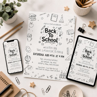 Invitation Fête de rentrée scolaire dessinée à la main