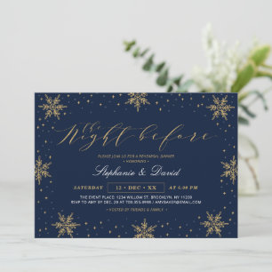 Invitation Fête de répétition d'hiver en or et bleu marine