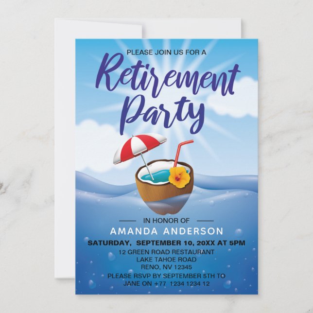 Invitation Fête de retraite à thème de la plage d'été (Devant)