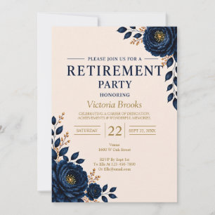 Invitation Fête de retraite aux fleurs bleues élégantes