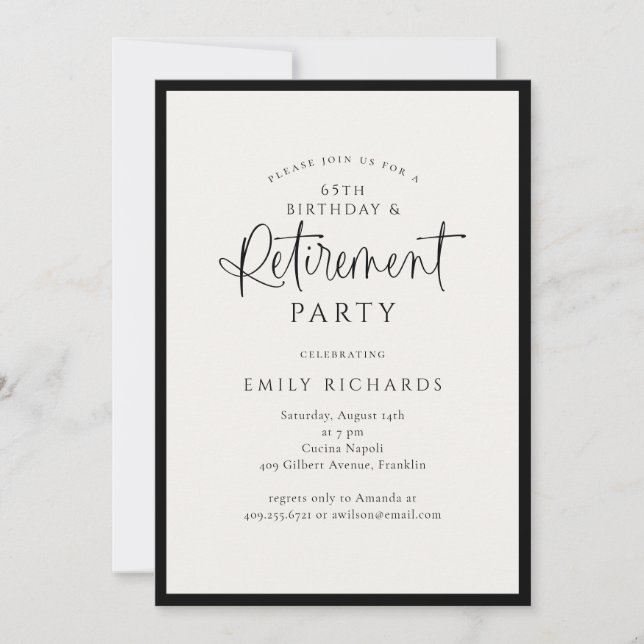 Invitation Fête de retraite avec écriture calligraphique simp (Devant)