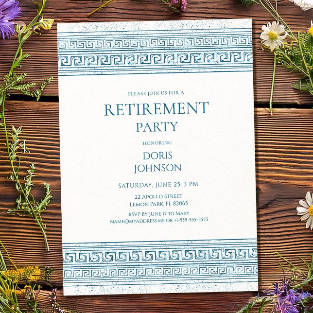 Invitation Fête de retraite bleue avec éléments en pierre (Créateur téléchargé)