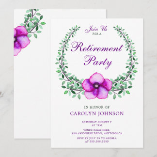 Invitation Fête de retraite Courbe florale d'aquarelle violet