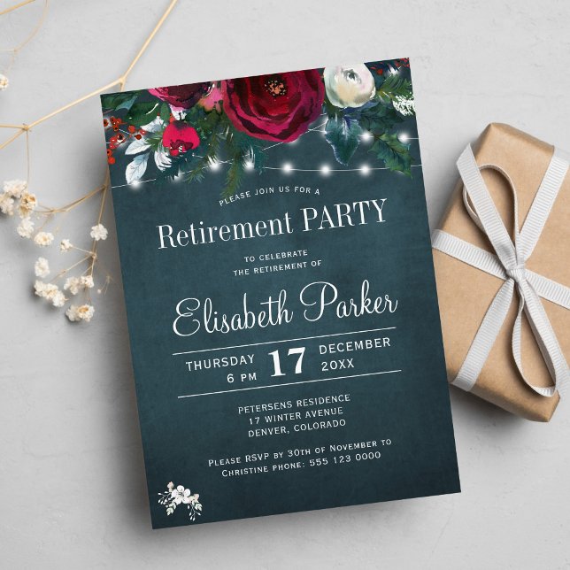 Invitation Fête de retraite de la Marine rouge florale rustiq (Créateur téléchargé)