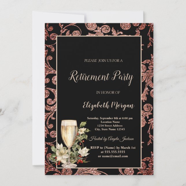 Invitation Fête de retraite de la pomme de verre de champagne (Devant)
