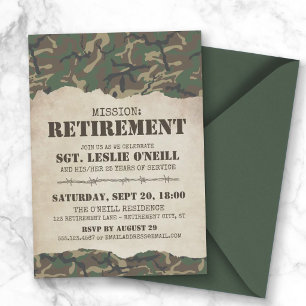 Invitation Fête de retraite de mission militaire camouflage W