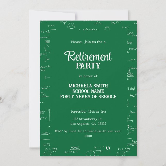 Invitation Fête de retraite de professeur de mathématiques Si (Devant)