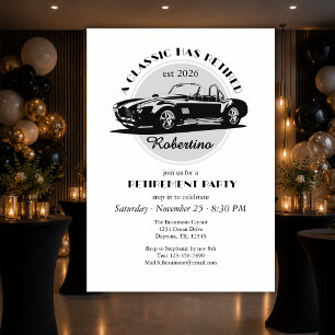 Invitation Fête de Retraite de Voiture Noire Classique Retrai
