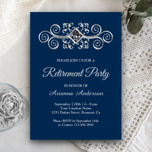 Invitation Fête de retraite diamantée avec motif argenté sur