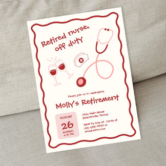 Invitation Fête de retraite d'infirmière au stéthoscope rouge