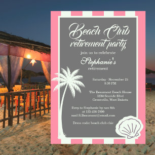 Invitation Fête de retraite du Chic Coastal Stripe Beach Club