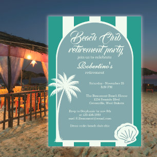 Invitation Fête de retraite du Chic Coastal Stripe Beach Club