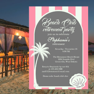 Invitation Fête de retraite du Chic Coastal Stripe Beach Club