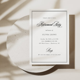 Invitation Fête de retraite Élégance Classique Noir et Blanc