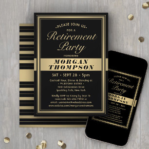 Invitation Fête de retraite élégant écriture noire et or