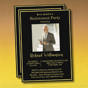 Invitation Fête de retraite Élégant et Photo Or