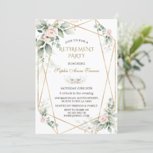 Invitation Fête de retraite Elegant Floral Rose et Or