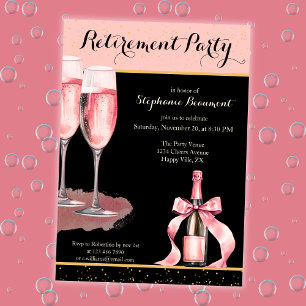 Invitation Fête de retraite élégante au champagne noir pour f