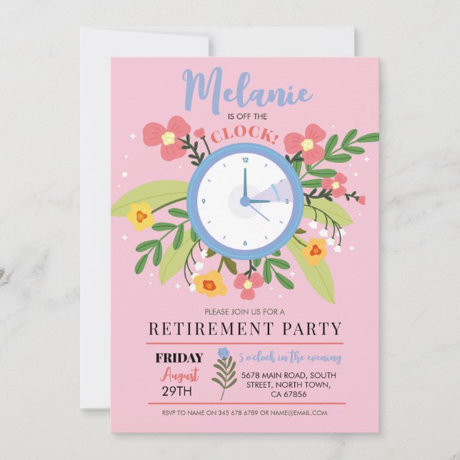 Invitation Fête de retraite en dehors de l'horloge pour femme (Devant)