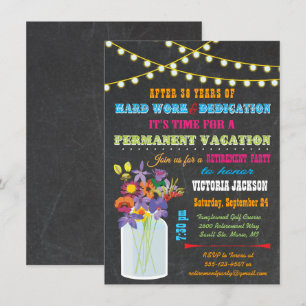 Invitation Fête de retraite en tableau noir avec fleurs de bo